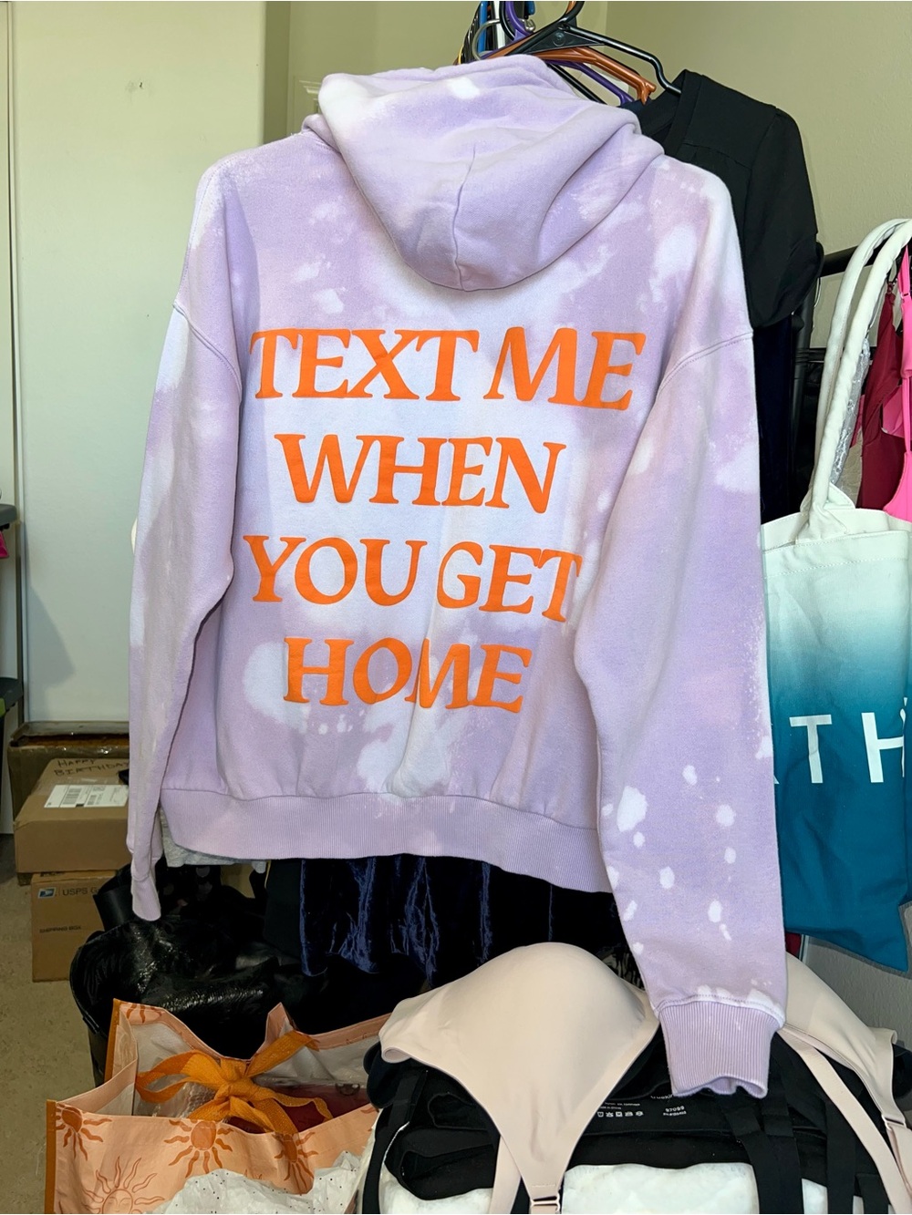 LONELY GHOST Lavender Tie-dye Pullover Hoodie with Orange Logo